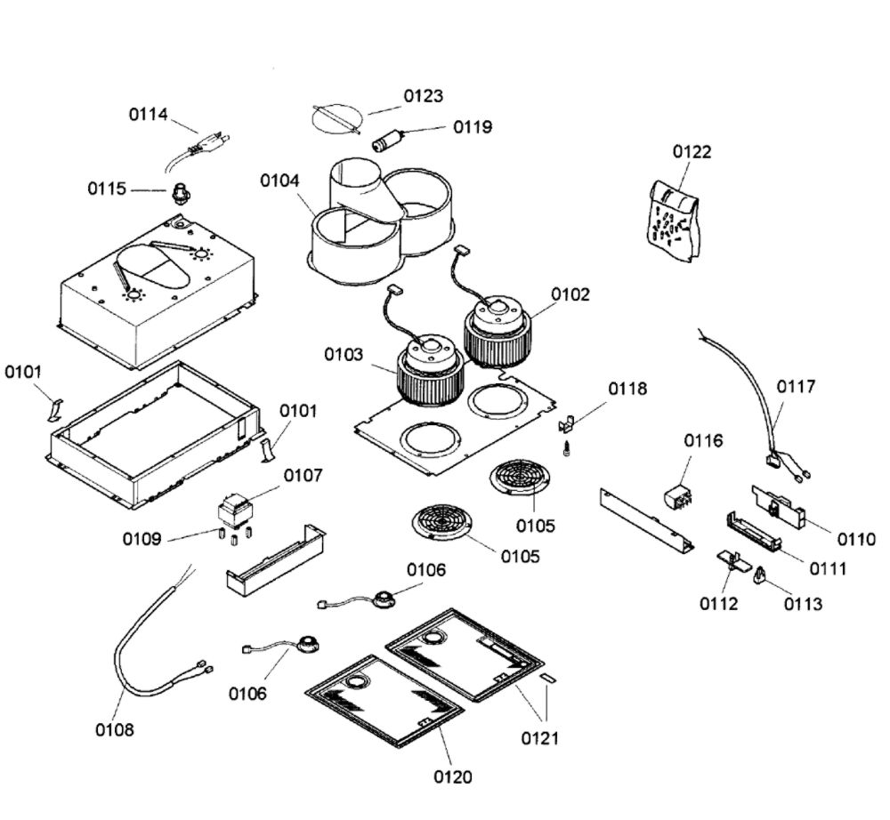 Range Hood Diagram and Parts List for VCI21CS 01 Thermador Bath & Ventilation Fan