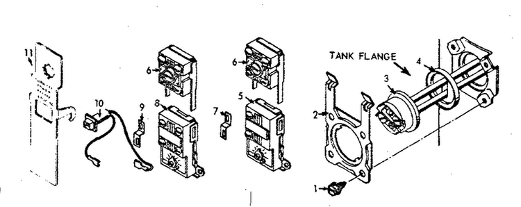 Tank Flange Diagram and Parts List for 153314310  Kenmore Water Heater