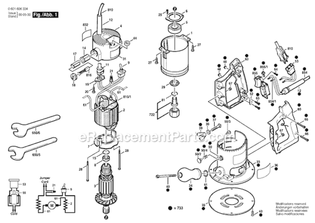 Page A Diagram and Parts List for 1606A 0601606234 Bosch Router