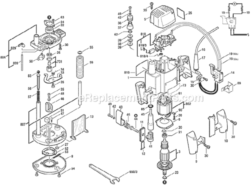 Page A Diagram and Parts List for 1614 0601614034 Bosch Router