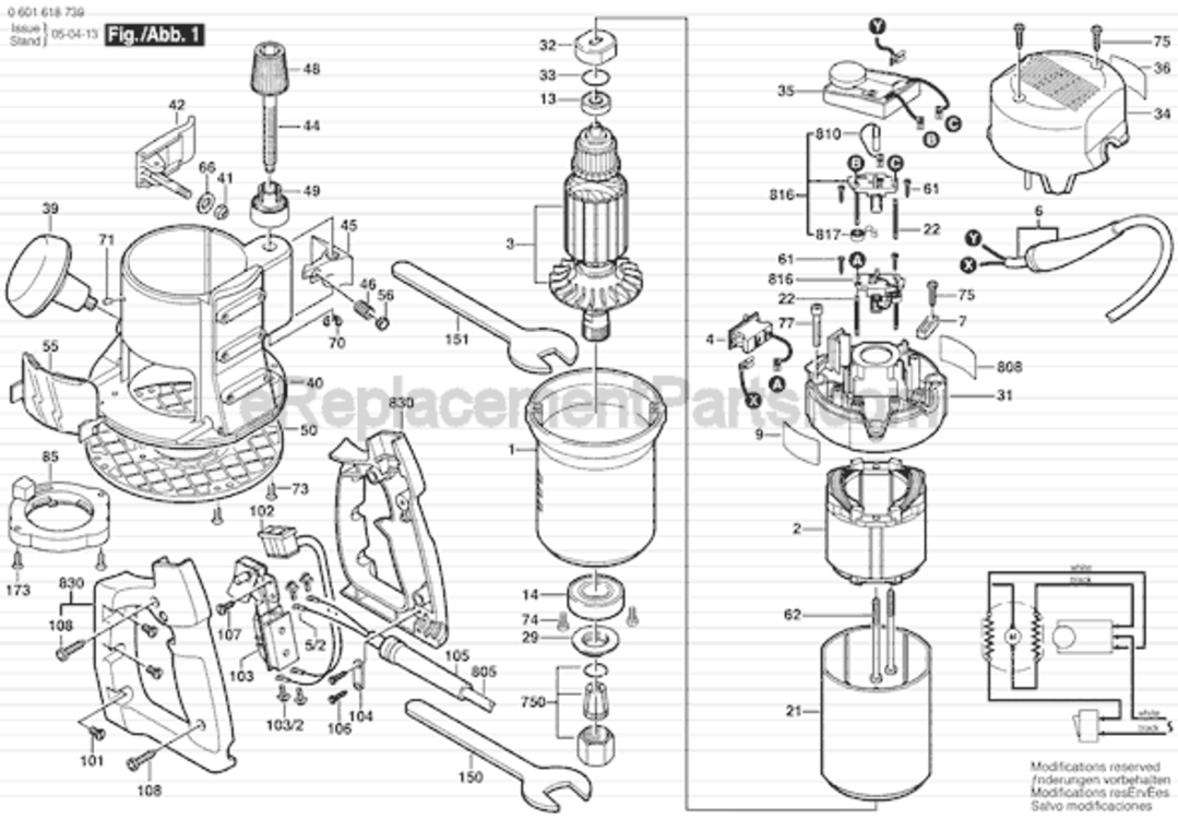 Page A Diagram and Parts List for 16186 0601618639 Bosch Router