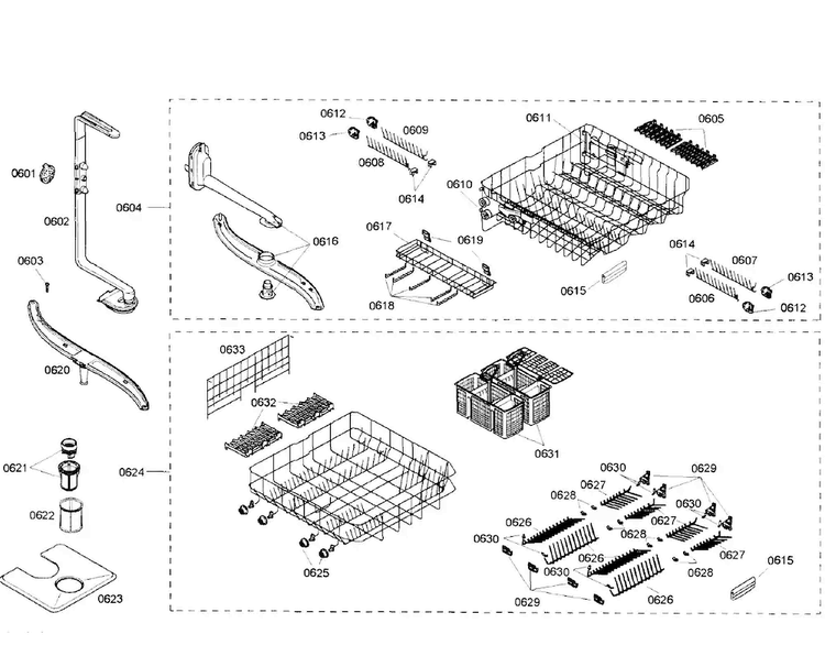 Racks Diagram and Parts List for SHX57C05UC 31 Bosch Dishwasher