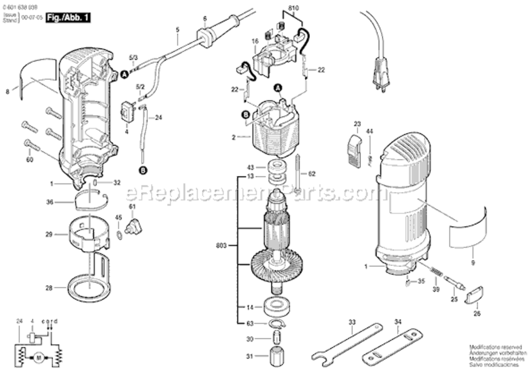 Page A Diagram and Parts List for 1638 0601638039 Bosch Router