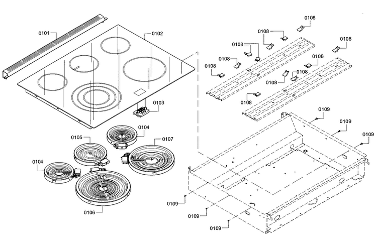 Burner Assy Diagram and Parts List for HEIP054U 02 Bosch Range