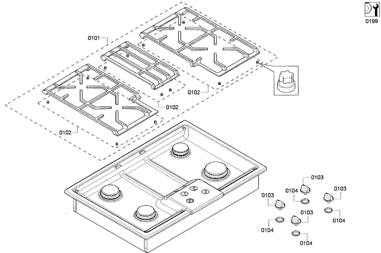 Control Assy Diagram and Parts List for NGM3054UC 01 Bosch Cooktop