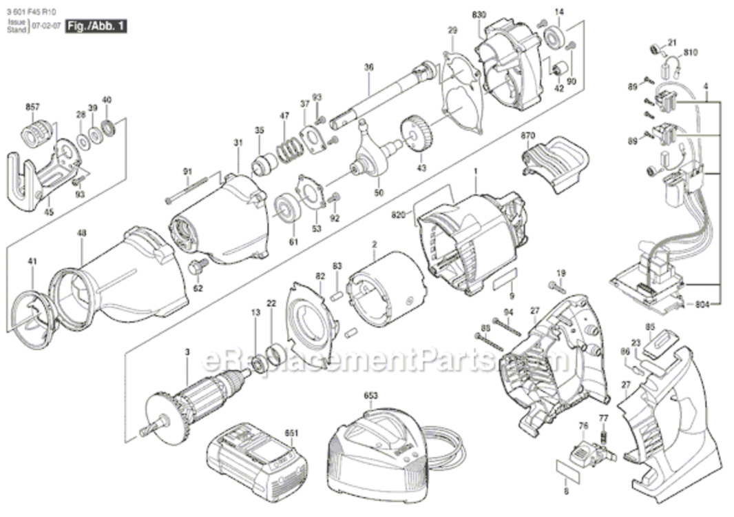 Page A Diagram and Parts List for 1651K 3601F45R10 Bosch Circular Saw
