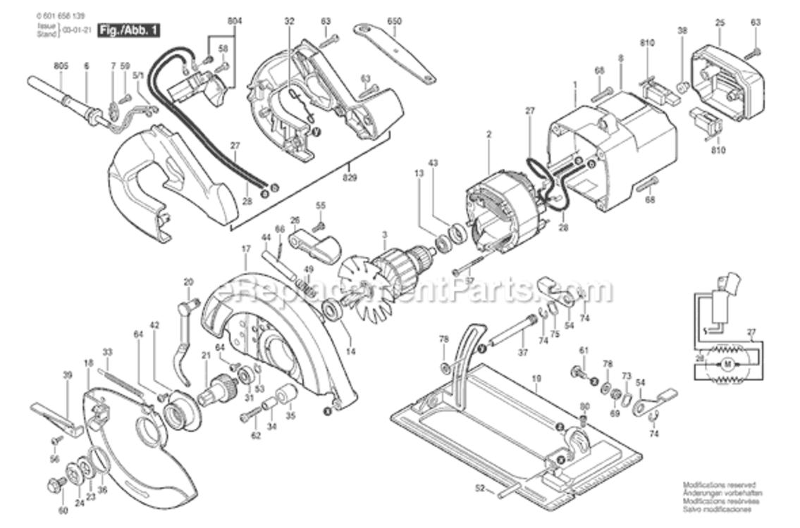 Page A Diagram and Parts List for 1656 0601656139 Bosch Circular Saw