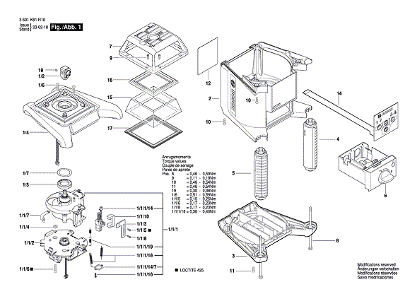 Bosch 3601k61r10 1 Diagram and Parts List for 3601K61R10  Bosch Laser Level