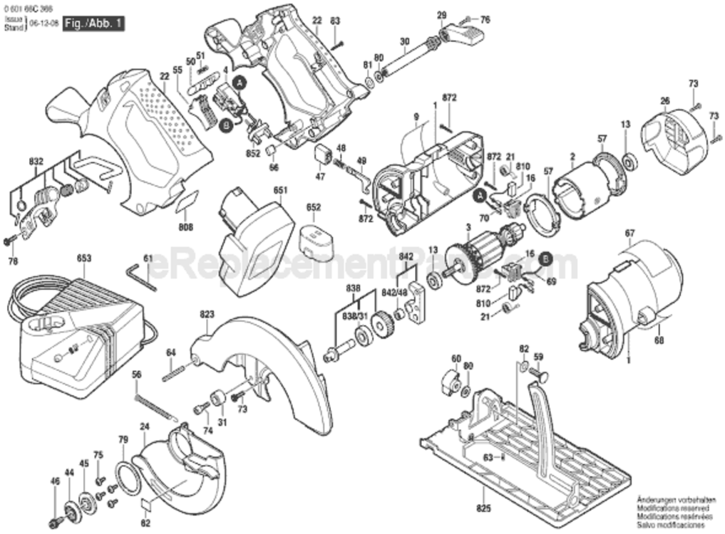 Page A Diagram and Parts List for 1664 060166C366 Bosch Circular Saw
