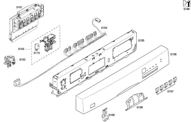 Control Panel Diagram and Parts List for SHE43P05UC 60 Bosch Dishwasher