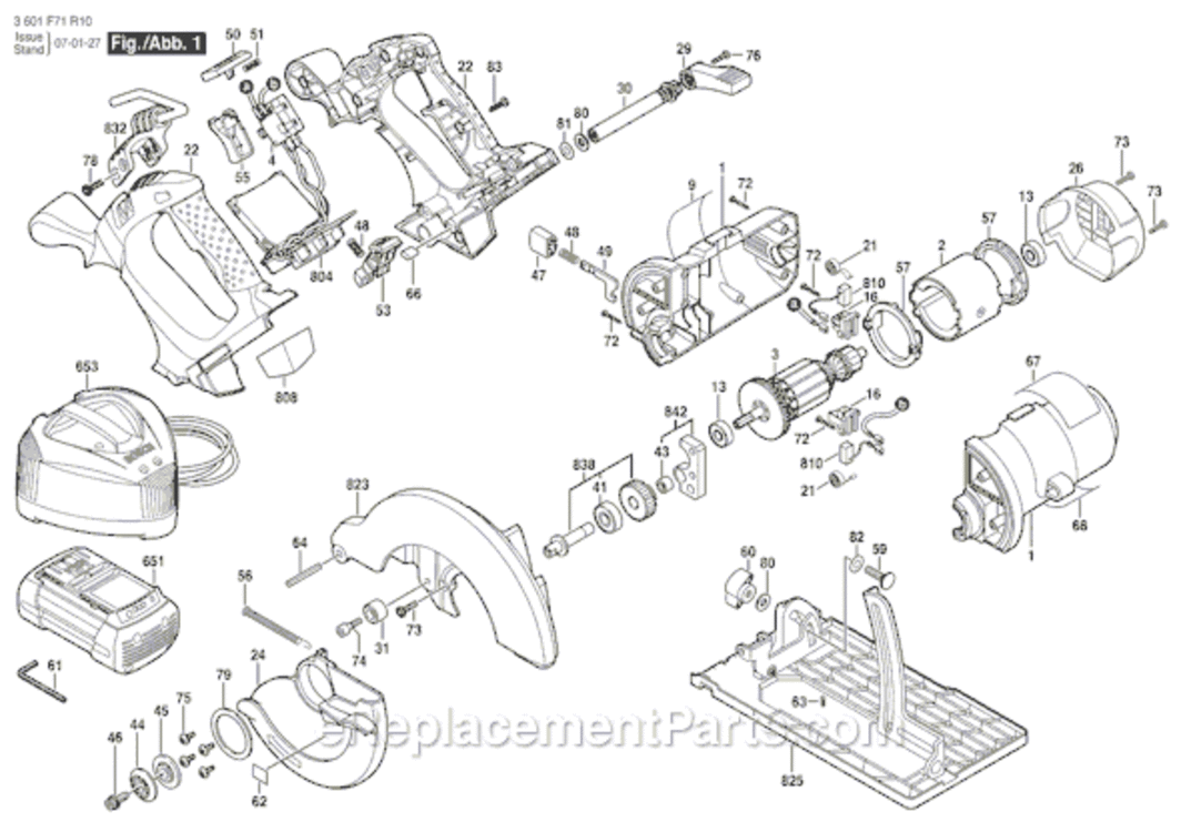 Page A Diagram and Parts List for 1671B 3601F71R10 Bosch Circular Saw
