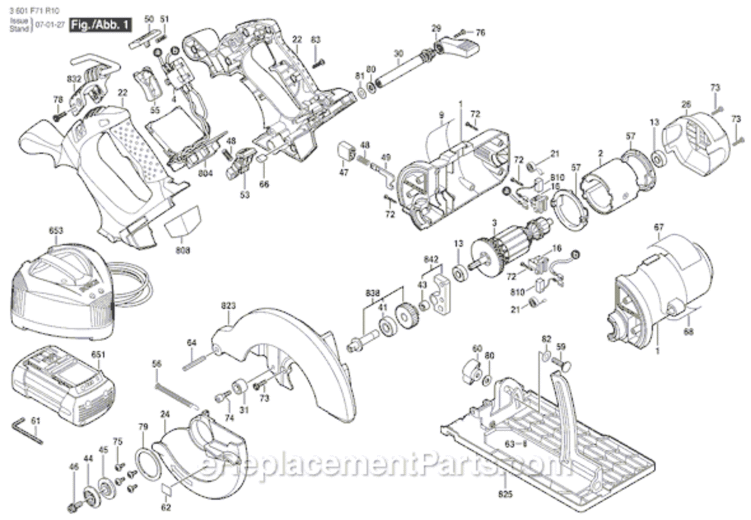 Page A Diagram and Parts List for 1671K 3601F71R10 Bosch Circular Saw
