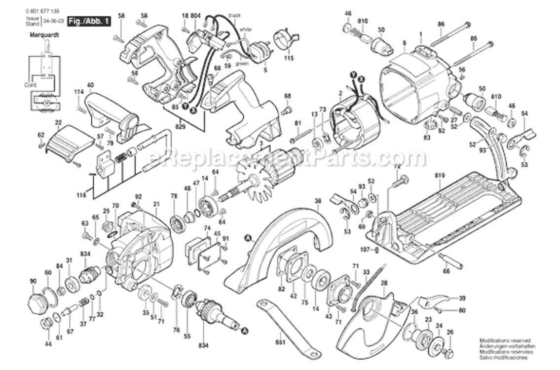 Page A Diagram and Parts List for 1677MDT 0601677239 Bosch Circular Saw