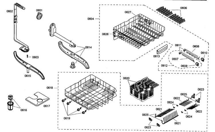 Racks Assy Diagram and Parts List for SHX45M01UC 48 Bosch Dishwasher