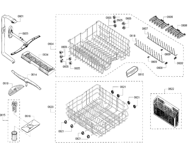 Rack Diagram and Parts List for SHE53TF6UC 01 Bosch Dishwasher
