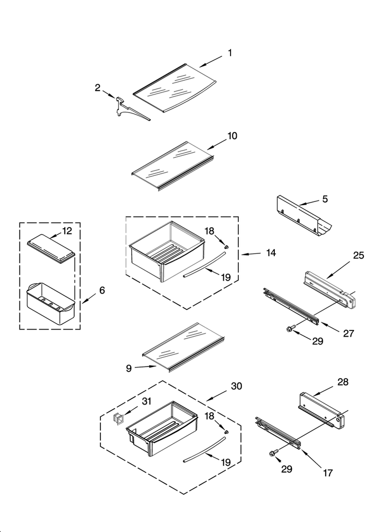 Refrigerator Shelf Parts Diagram and Parts List for KBUDT4270A 02 Thermador Refrigerator
