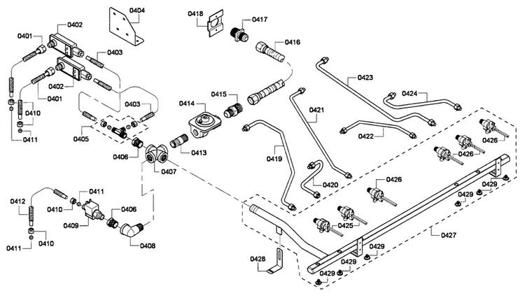 Gas Supplay Diagram and Parts List for PRG366EPG 01 Thermador Range