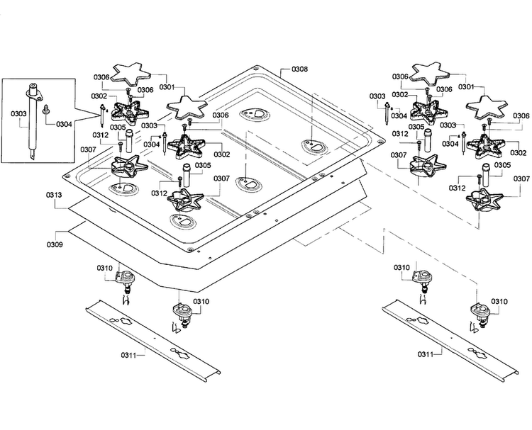 Burners Assy Diagram and Parts List for PRD366GHC 08 Thermador Range