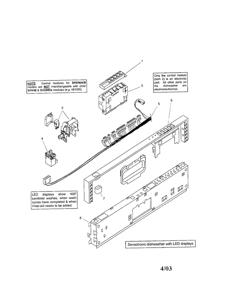 Fascia Panel Diagram and Parts List for SHX46B07UC 14 Bosch Dishwasher