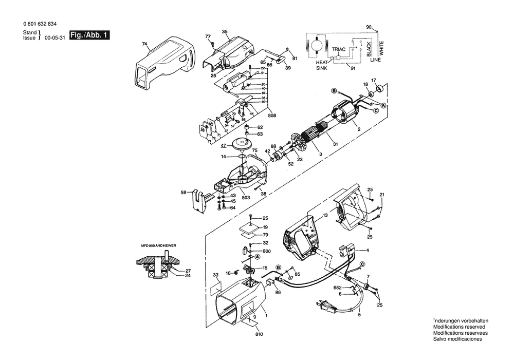 Section 1 Diagram and Parts List for 1632VSK 0601632834 Bosch Saw