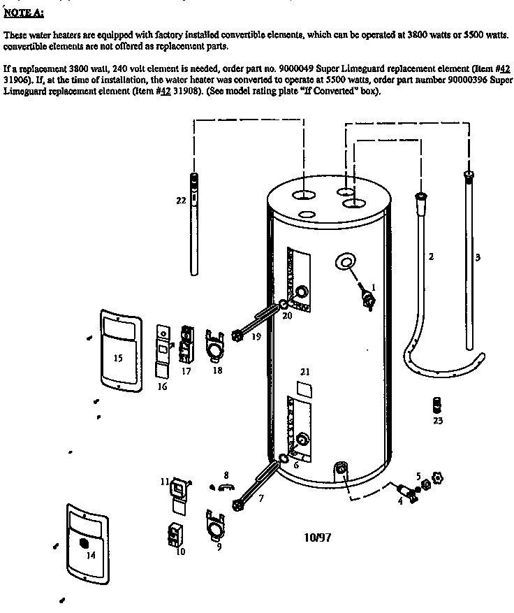 Replacement Parts Diagram and Parts List for 153314571  Kenmore Water Heater
