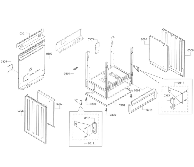 Cabinet Assy Diagram and Parts List for HES7282U 01 Bosch Range