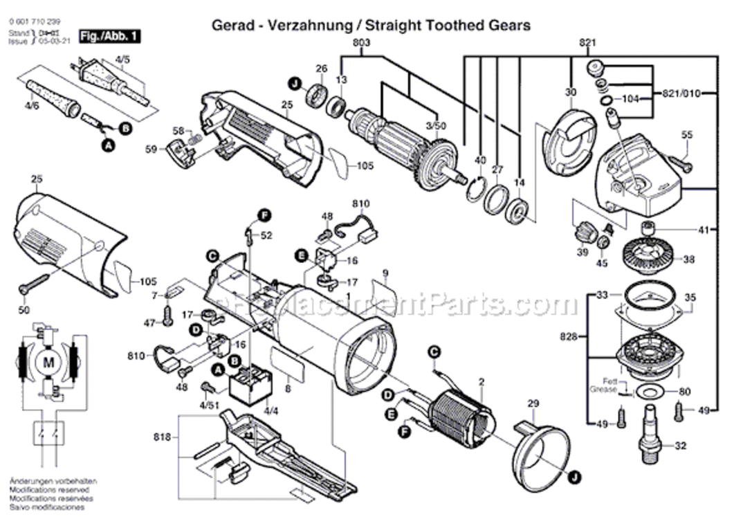Page A Diagram and Parts List for 1710 0601710239 Bosch Angle Grinder