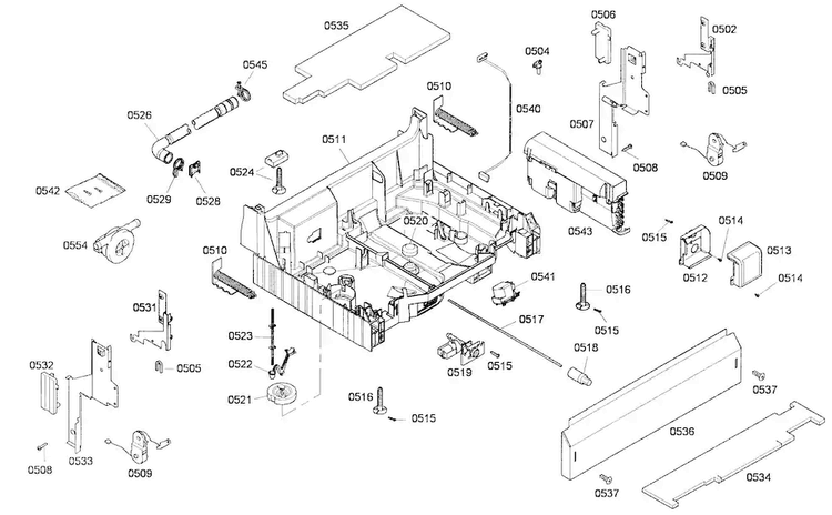 Base Assy Diagram and Parts List for SHX65P05UC 53 Bosch Dishwasher