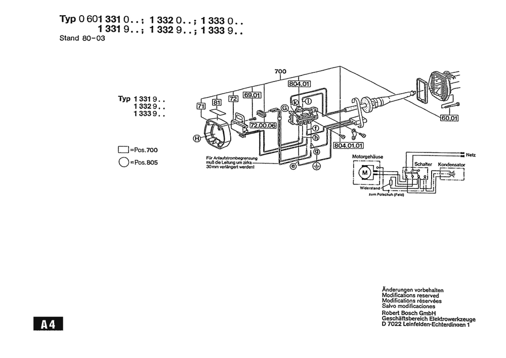 Section 3 Diagram and Parts List for 0601331039  Bosch Angle Grinder