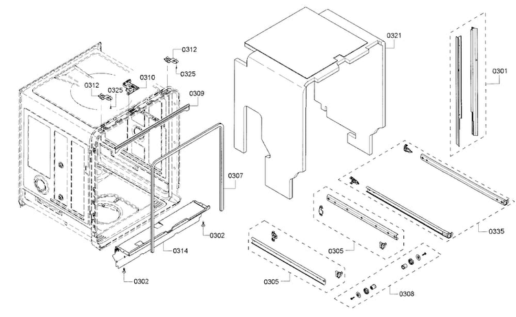 Frame Diagram and Parts List for SHE65T55UC 07 Bosch Dishwasher