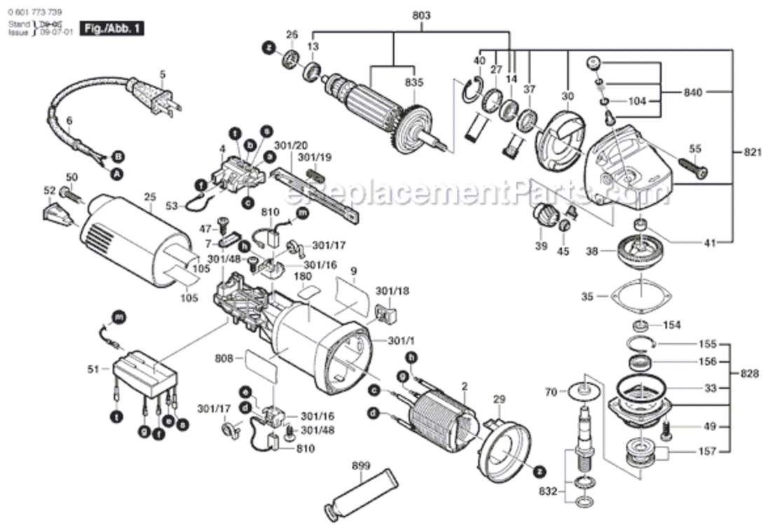 Page A Diagram and Parts List for 1773AK 0601773739 Bosch Angle Grinder