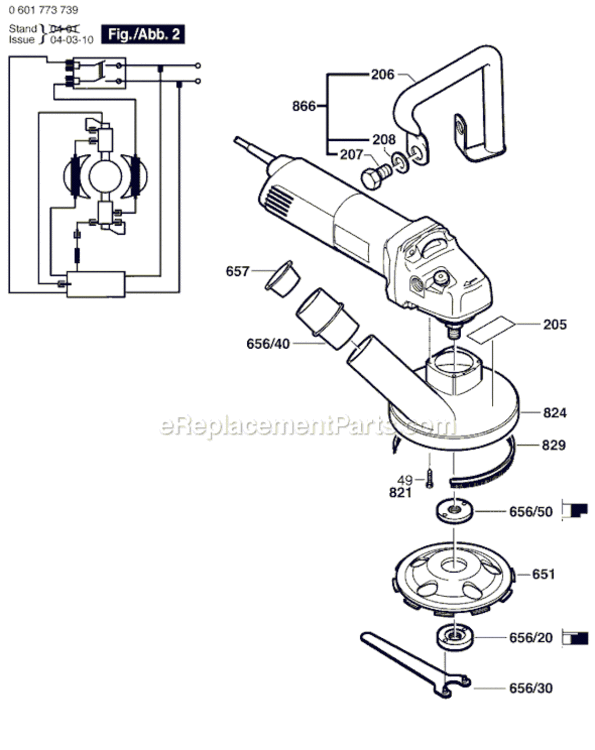 Page B Diagram and Parts List for 1773AK 0601773739 Bosch Angle Grinder