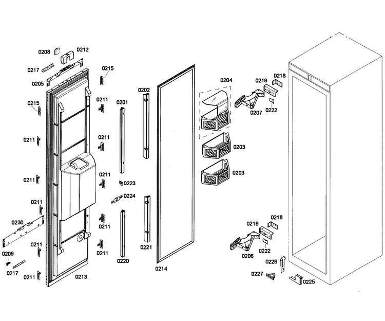 Door Assy Diagram and Parts List for T24ID80NLP 36 Thermador Freezer