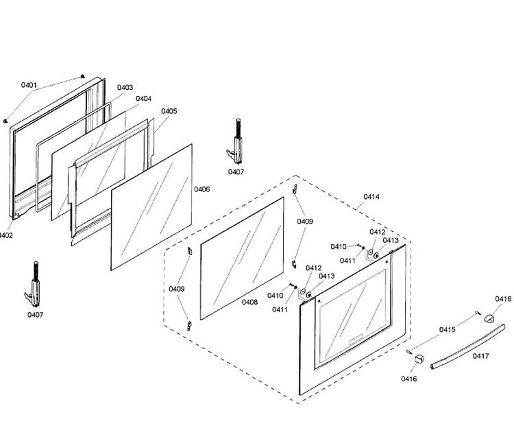 Door Assy Diagram and Parts List for HBL3450UC 01 Bosch Wall Oven