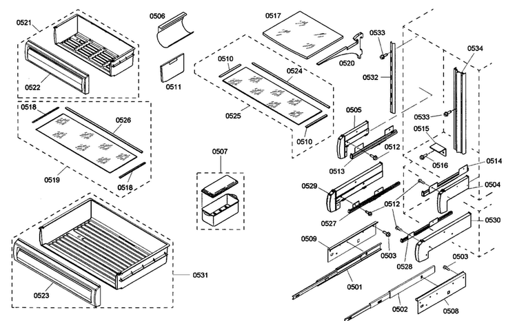 Shelfs Diagram and Parts List for KBULT3665E01  Thermador Refrigerator