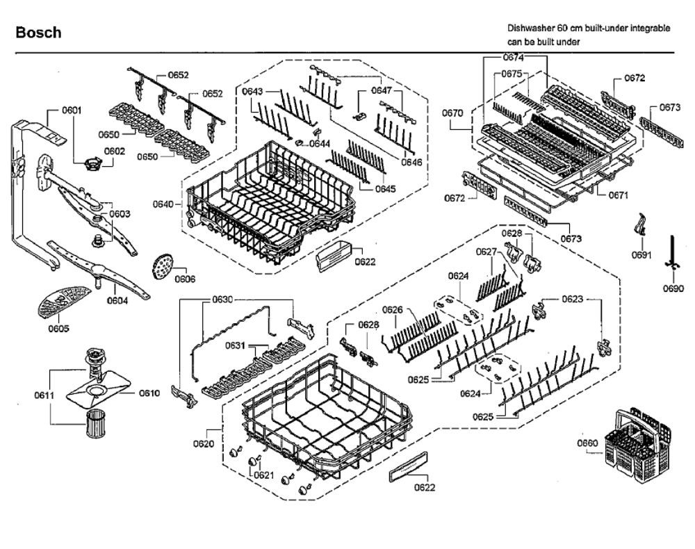 Baskets Diagram and Parts List for SHX9PT75UC B4 Bosch Dishwasher