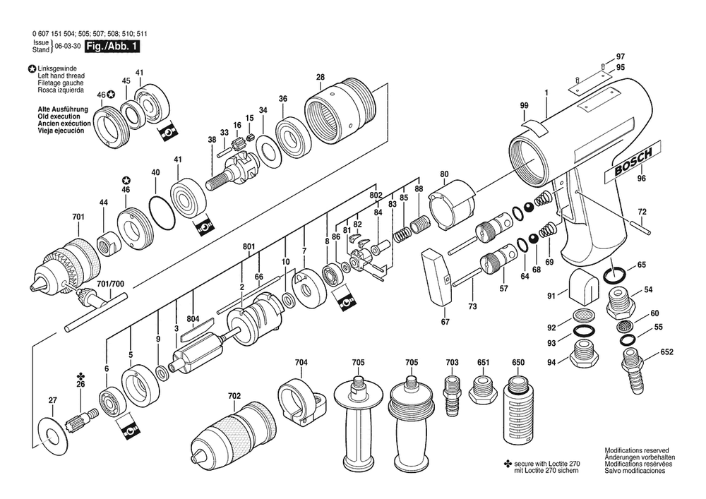 Section 1 Diagram and Parts List for 0607151504  Bosch Drill