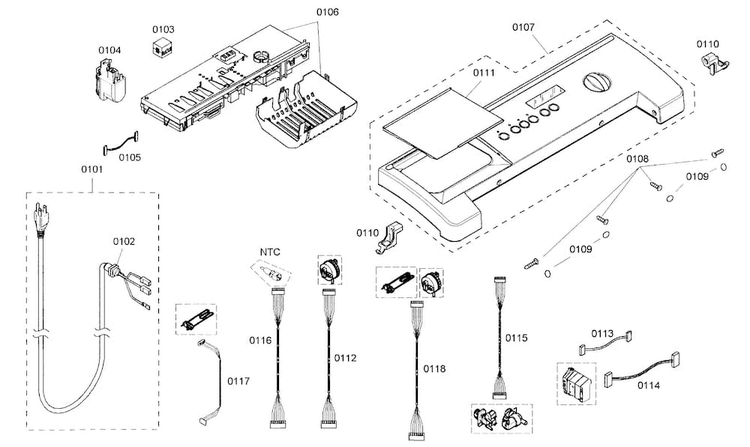 Control Panel Diagram and Parts List for WFMC8401UC 13 Bosch Washer