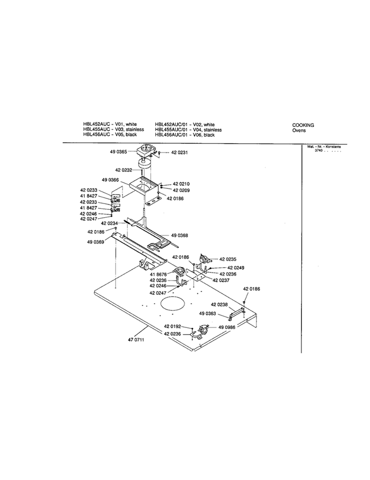 Lower Internal Panel Diagram and Parts List for HBL452AUC 01 Bosch Wall Oven