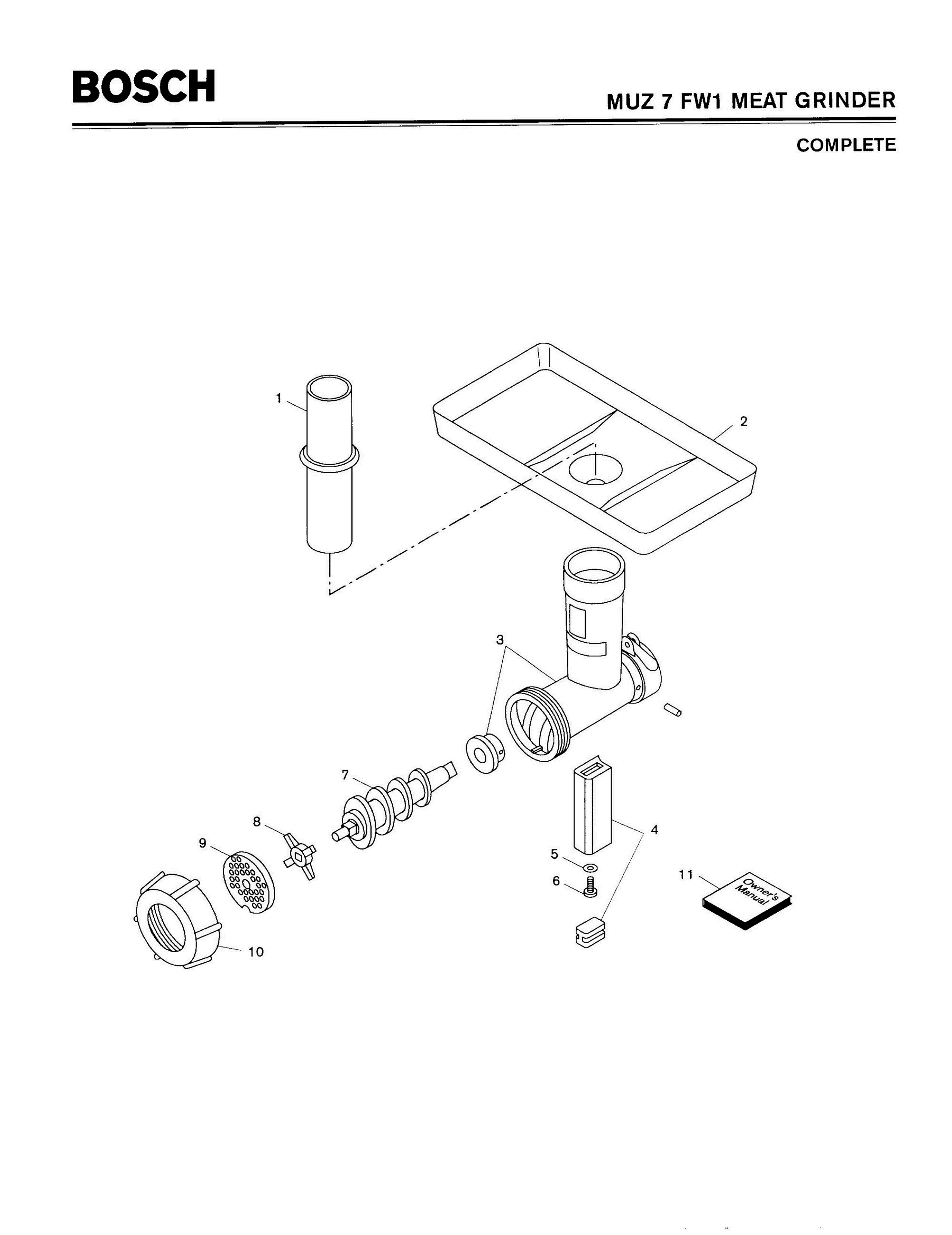 01 - COMPLETE Diagram and Parts List for MUZ7FW1  Bosch Meat Grinder