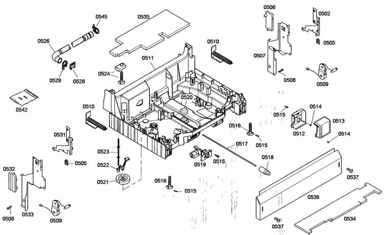 Base Assy Diagram and Parts List for SHV43P13UC 53 Bosch Dishwasher