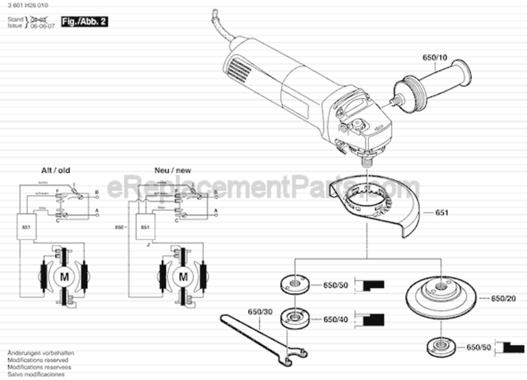 Page B Diagram and Parts List for 1806E 3601H26010 Bosch Angle Grinder
