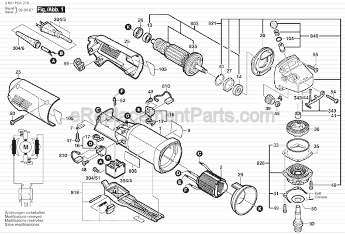 Page A Diagram and Parts List for 1810PS 3601H31A10 Bosch Angle Grinder