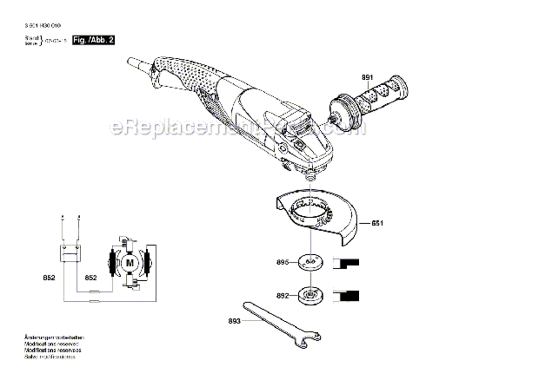 Page B Diagram and Parts List for 1821D  Bosch Angle Grinder