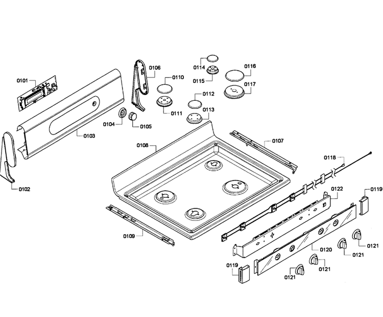 Top Assy Diagram and Parts List for HGS7052UC 04 Bosch Range