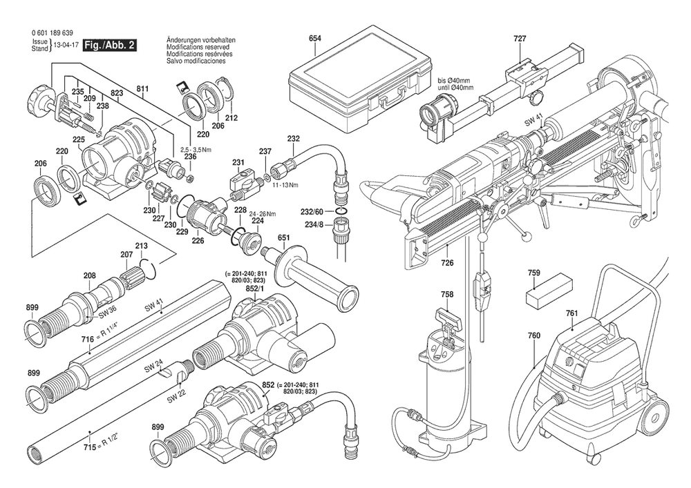 Section 2 Diagram and Parts List for 0601189639  Bosch Drill