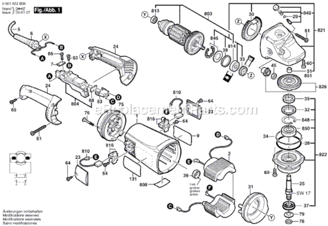 Page A Diagram and Parts List for 1853-6 0601852B39 Bosch Angle Grinder