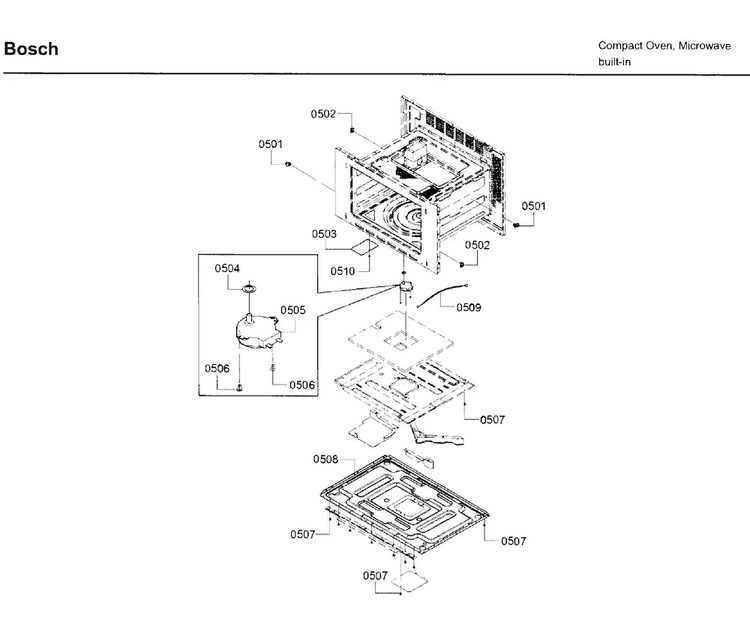 Motor Diagram and Parts List for HMB50162UC 01 Bosch Microwave