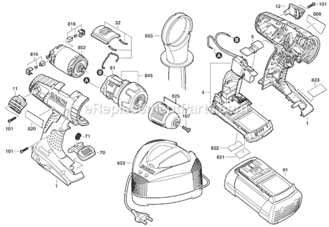 Page A Diagram and Parts List for 18636 3601J13110 Bosch Hammer Drill