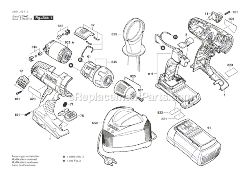 Page A Diagram and Parts List for 18636-03 3601J13110 Bosch Hammer Drill